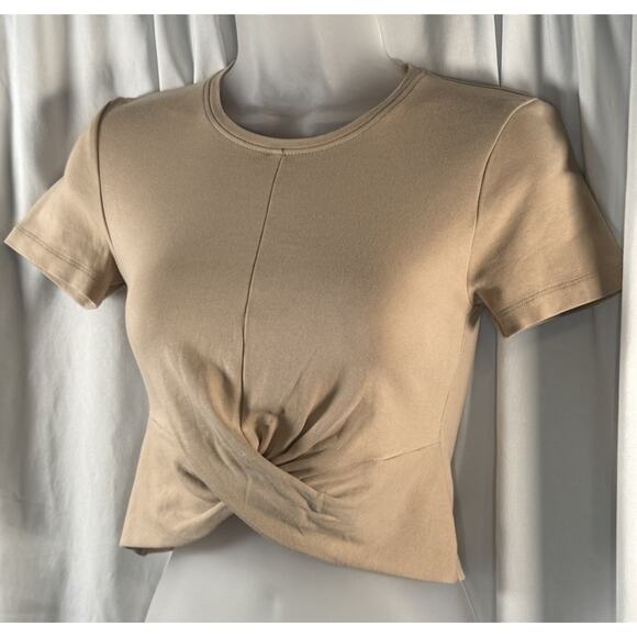 Zara Tops - Zara Short Sleeves Cropped Cotton Blend Top, Tan, Sz: S, 83-33